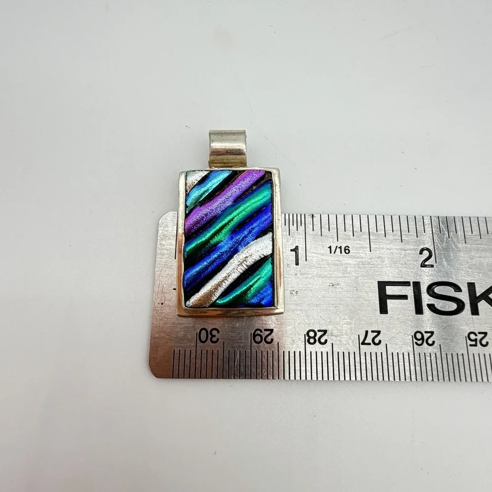 VTG Sterling Silver Taxco Mexico  Dichroic Glass Pendant Modernist Heavy TV-78